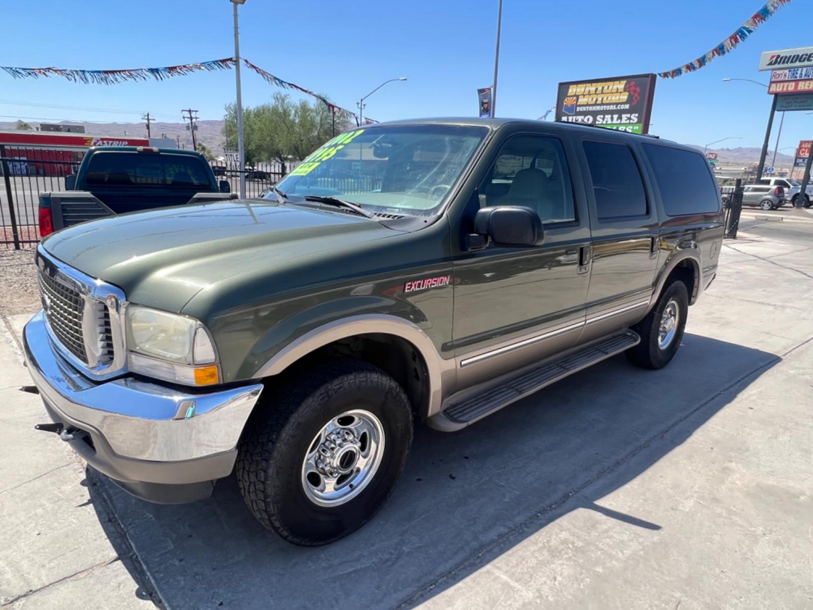 2002 Green Ford Excursion Limited 6.8L 4WD (1FMNU43S32E) with an 6.8L V10 SOHC 20V engine, 4-Speed Automatic Overdrive transmission, located at 2190 Hwy 95, Bullhead City, AZ, 86442, (928) 704-0060, 0.000000, 0.000000 - 2002 Ford Excursion 4 wheel drive , leather , 3rd row. Limited edition. oversized off road tires. completely serviced. new serpentine belt. hoses. brakes. etc. runs and drives great .rear a/c . financing available on approved credit. - Photo #0