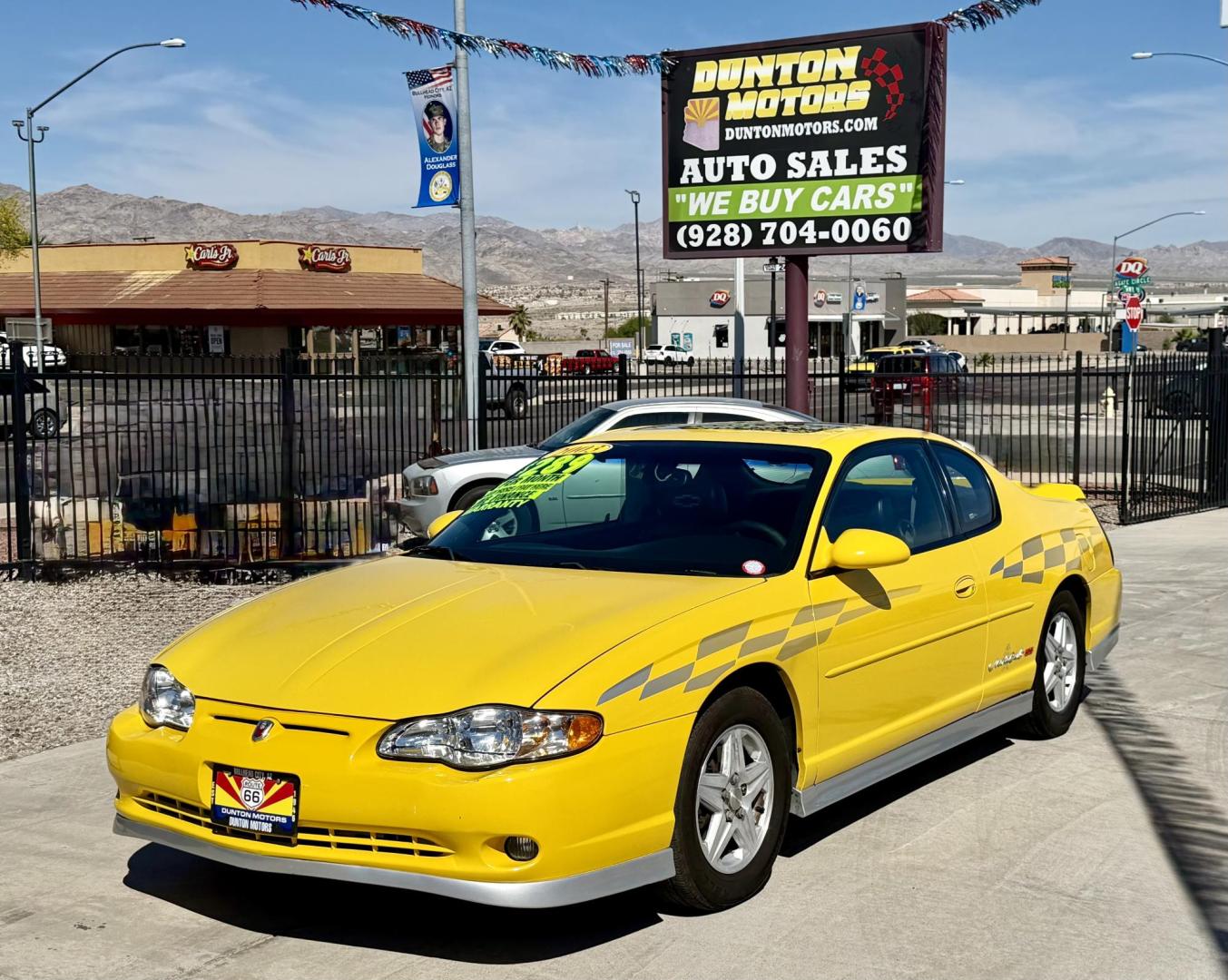 2002 Yellow /Black Chevrolet Monte Carlo SS , located at 2190 Hwy 95, Bullhead City, AZ, 86442, (928) 704-0060, 0.000000, 0.000000 - 2002 Chevrolet Monte Carlo SS custom.3.8 V6.. 123k miles. automatic. always garaged. Brand new tires. ice cold a/c.. In house financing available. yellow interior accents. Custom painted hood scoops. Custom 18in chrome wheels with firestone tires. Free carfax. 2 owners. Arizona car. Free warranty. - Photo#3