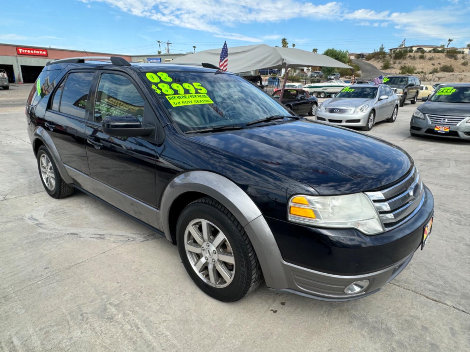 2008 Blue Ford Taurus X SEL AWD (1FMDK05W18G) with an 3.5L V6 DOHC 24V engine, 6-Speed Automatic Overdrive transmission, located at 2190 Hwy 95, Bullhead City, AZ, 86442, (928) 704-0060, 0.000000, 0.000000 - 2008 ford Taurus X SEL. All wheel drive. 3rd row.cold ac. Leather, in house financing. Completely serviced. New tires. New windshield. Free warranty. Buy here pay here. 2 owner clean carfax. - Photo #0