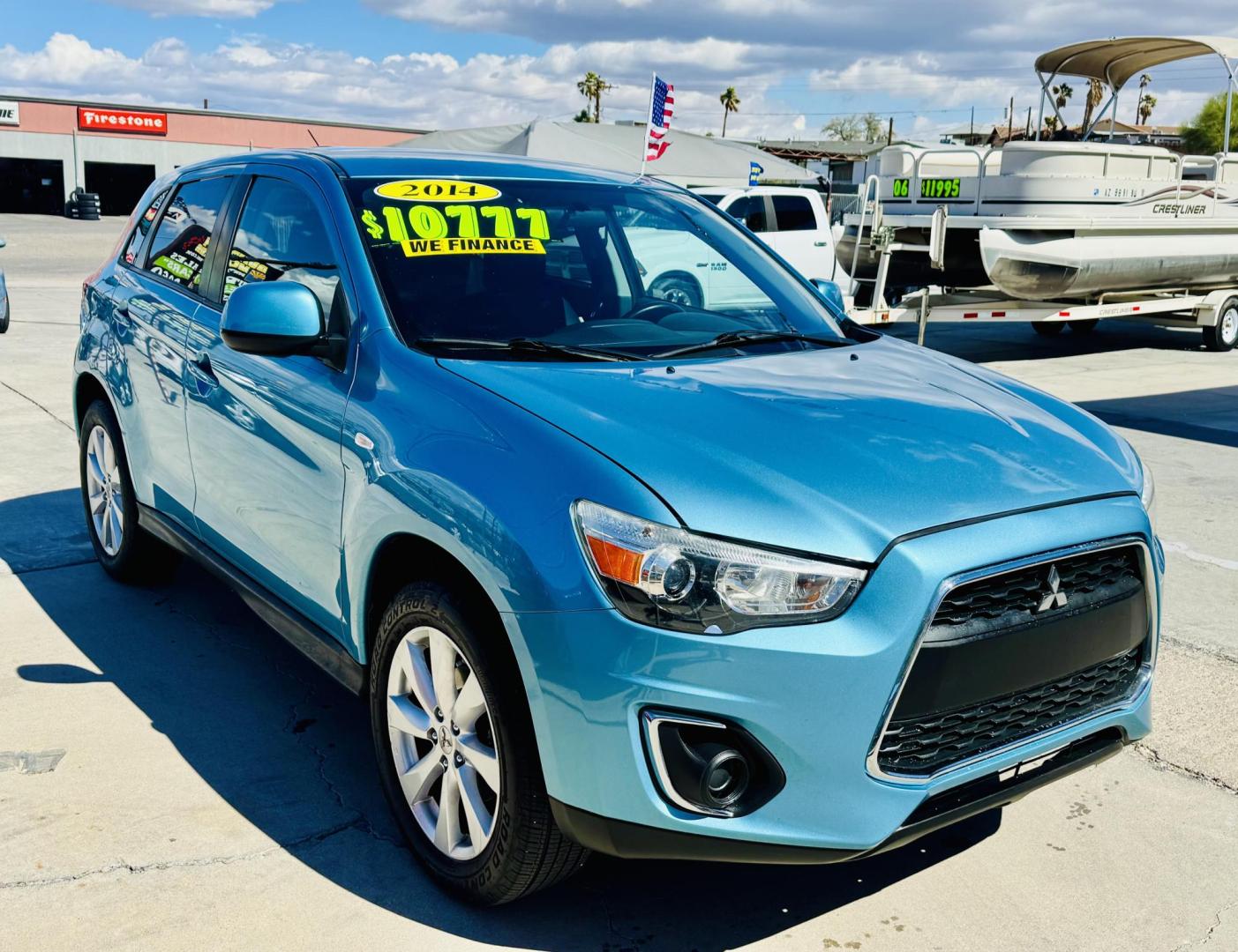 2014 blue Mitsubishi Outlander Sport ES AWC (4A4AR3AUXEE) with an 2.0L L4 DOHC 16V engine, Continuously Variable Transmission transmission, located at 2190 Hwy 95, Bullhead City, AZ, 86442, (928) 704-0060, 0.000000, 0.000000 - 2014 Mitsubishi Outlander sport. all wheel drive. free warranty. free carfax. completely serviced. IN house financing available. buy here pay here. we finance. - Photo#0