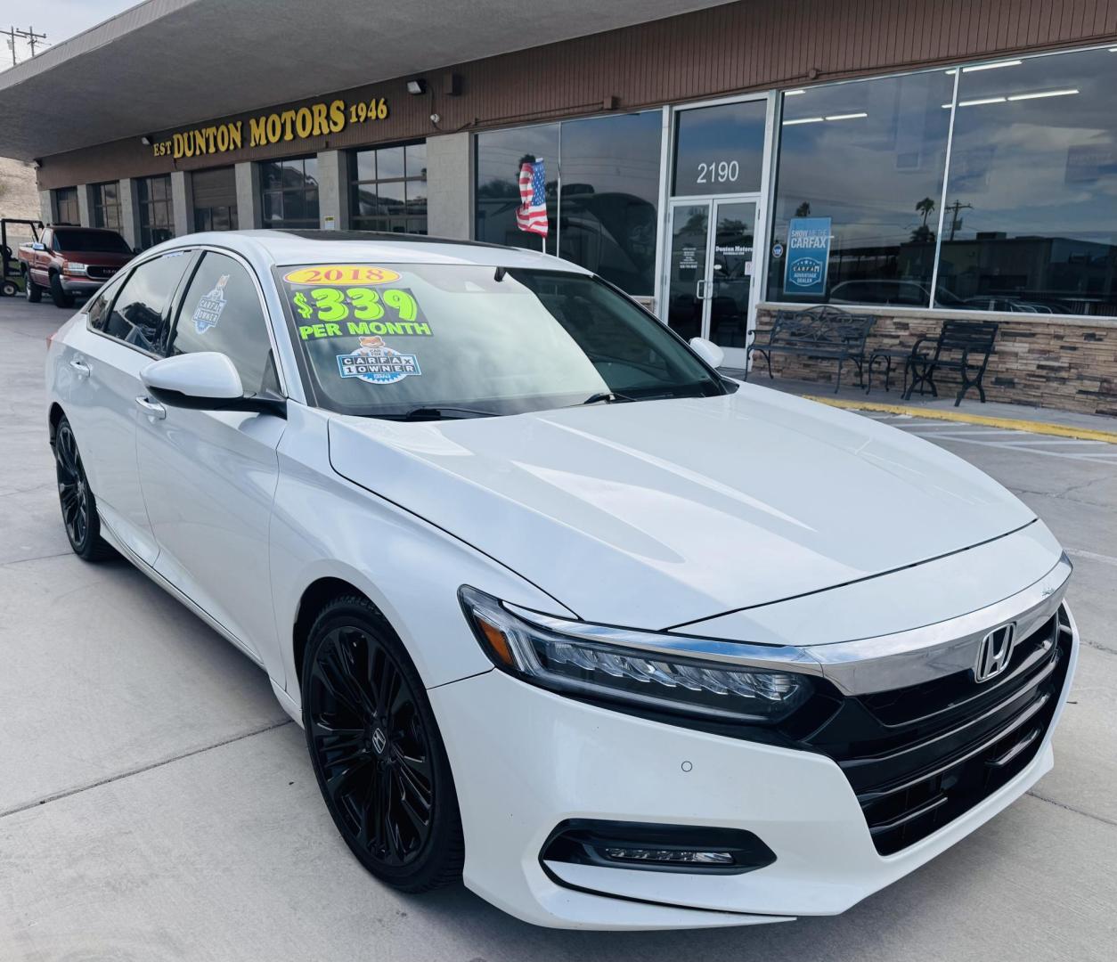 2018 White Honda Accord Touring CVT (1HGCV2F91JA) with an 1.5L L4 DOHC 16V engine, CVT transmission, located at 2190 Hwy 95, Bullhead City, AZ, 86442, (928) 704-0060, 0.000000, 0.000000 - 1 owner 2018 Honda accord . Leather loaded . White on color . Bluetooth , backup camera . Satellite radio . Custom wheels . Touring edition . 2.0i4 - Photo#2