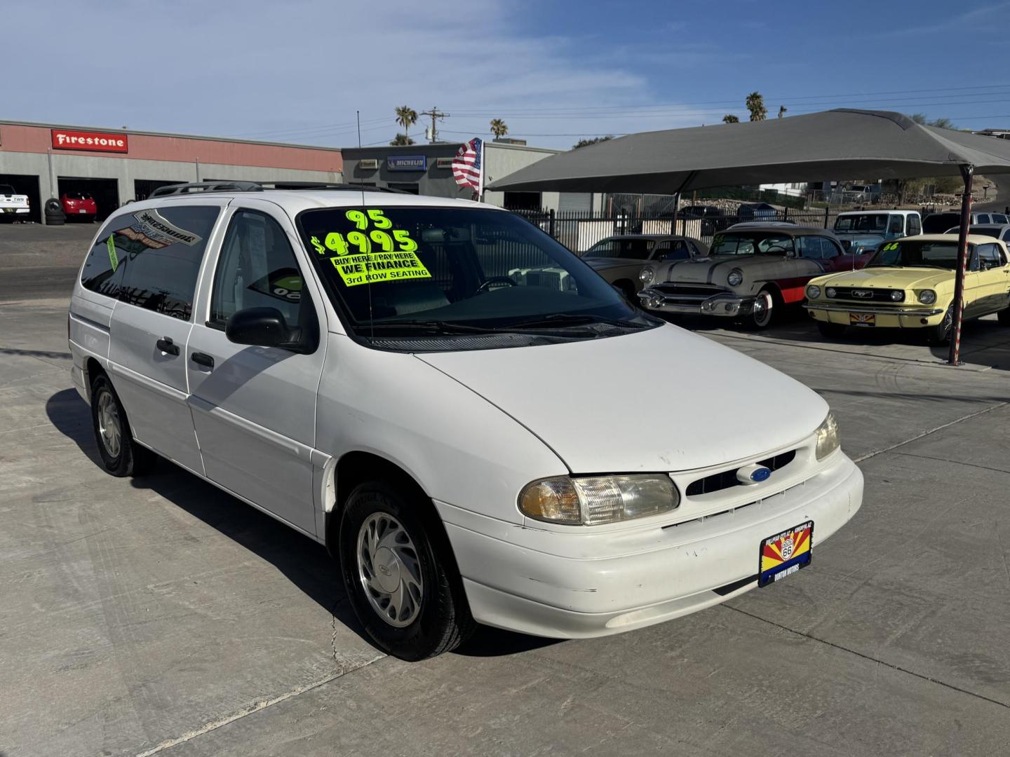 1995 White Ford Windstar GL (2FMDA5146SB) with an 3.8L V6 OHV 12V engine, 4-Speed Automatic Overdrive transmission, located at 2190 Hwy 95, Bullhead City, AZ, 86442, (928) 704-0060, 0.000000, 0.000000 - 1995 ford Windstar LX. In very good condition cold ac power windows locks free CARFAX free warranty . In house financing new tires . 3.8v6 engine - Photo#0