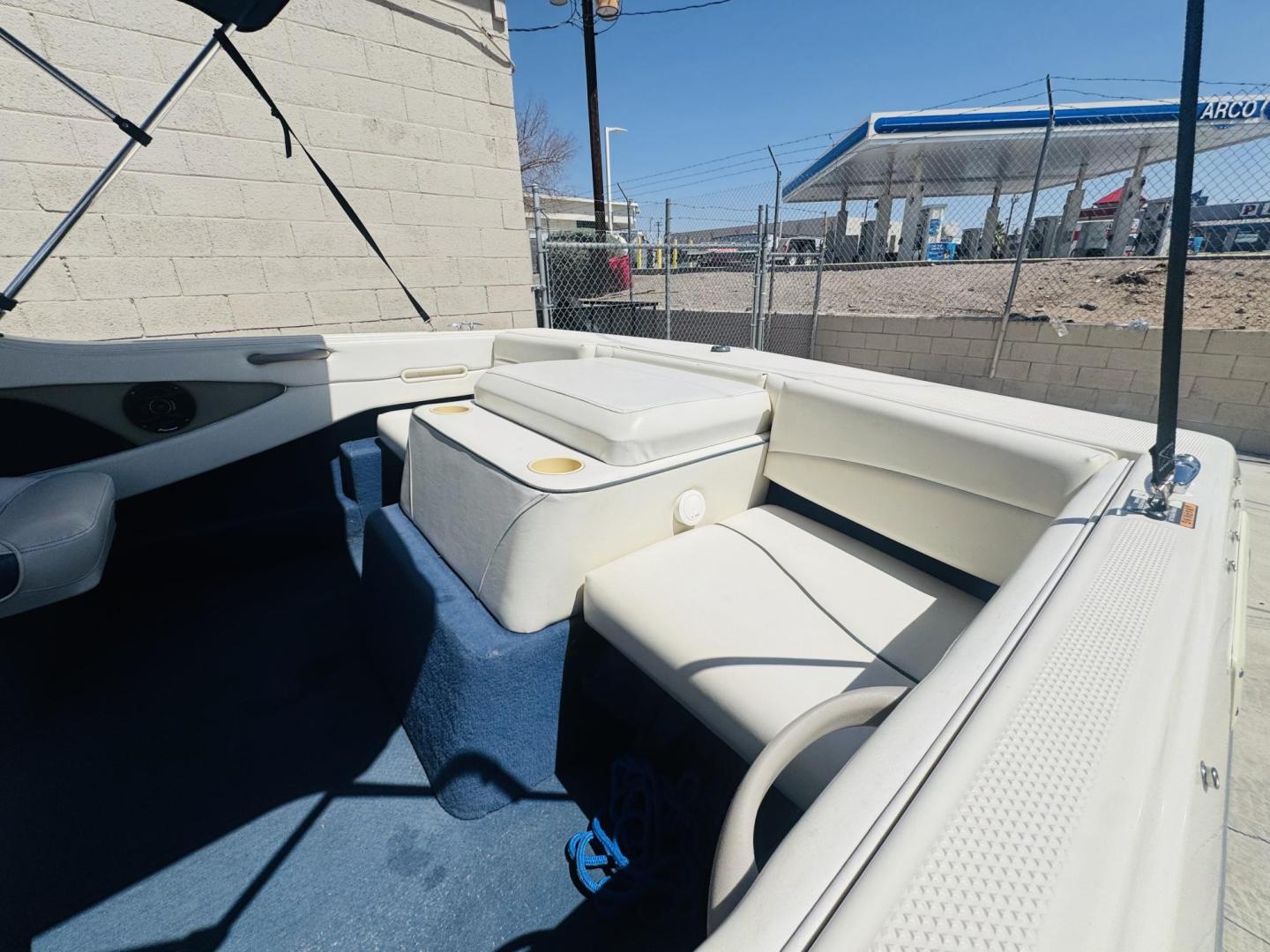 2001 White Bayliner Capri 190 , located at 2190 Hwy 95, Bullhead City, AZ, 86442, (928) 704-0060, 0.000000, 0.000000 - 2001 Bayliner Capri 1950 classic. Super clean 3.0 Mercruiser. recently serviced. seats up to 9. new bimini top . new boat cover. Runs and drives great. recently serviced. full spare tire/rim for trailer. tags current. seats and interior super nice. great entry boat. rear swim deck. cd player. - Photo#12