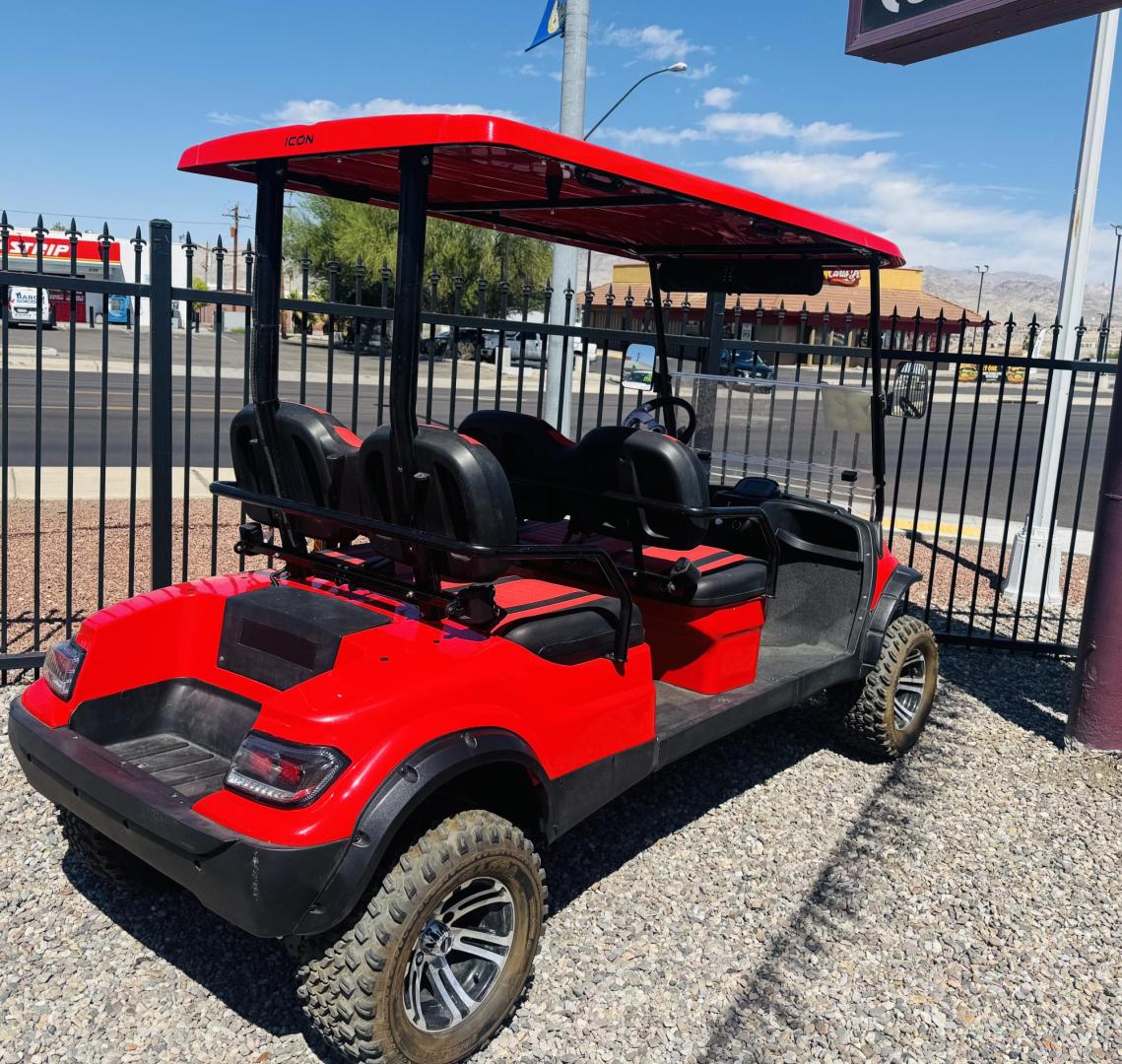 2023 Red Icon 4 seater , located at 2190 Hwy 95, Bullhead City, AZ, 86442, (928) 704-0060, 0.000000, 0.000000 - On consignment. This super clean like new 2023 Icon golf cart. All electric. up to 35 MPH. hard top . hard full windshield. custom stereo. only 13 miles. Yes 13 miles. like brand new. Brand new batteries. always garaged. Really fun to drive. $8500. - Photo#2