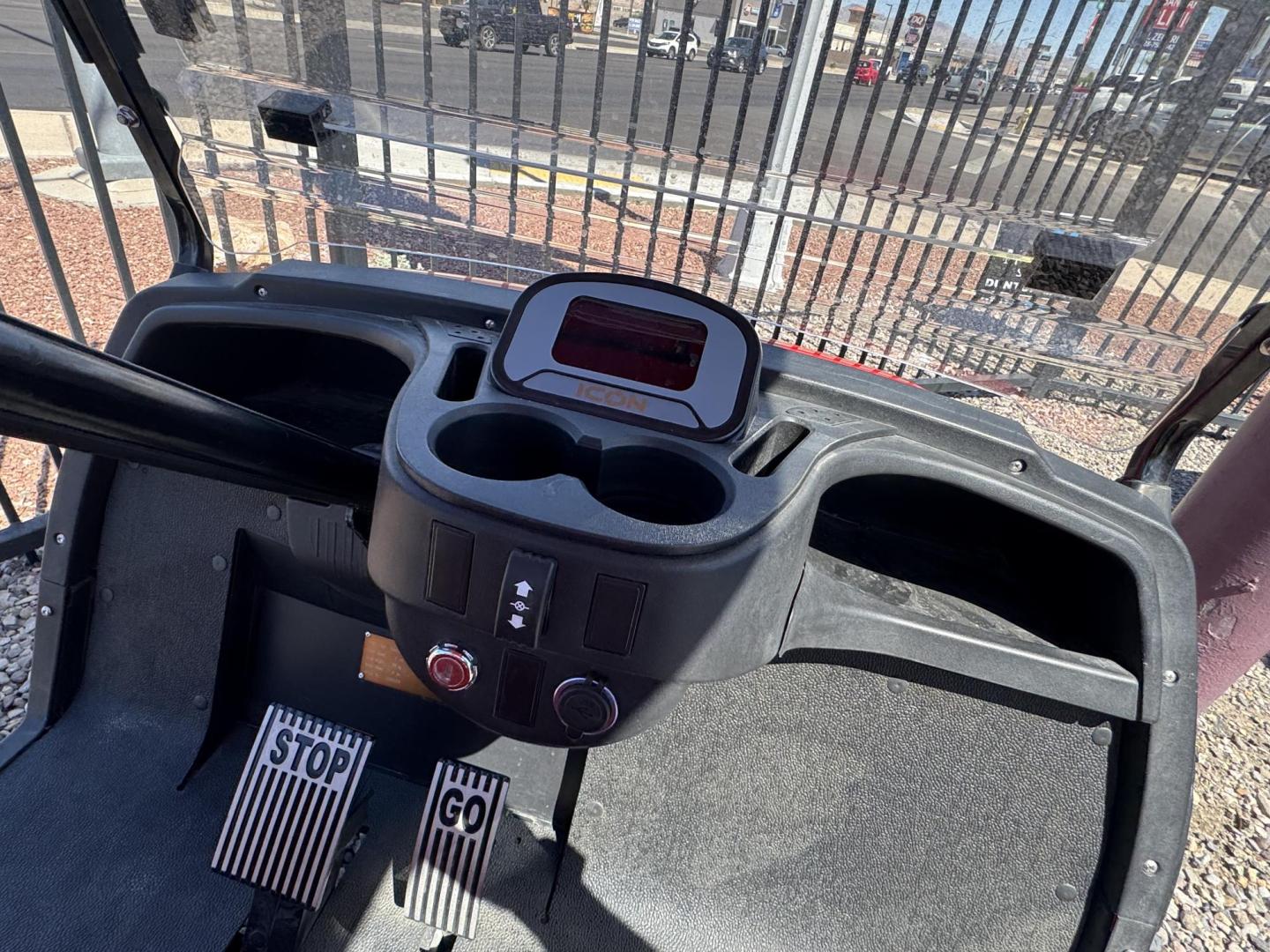 2023 Red Icon 4 seater , located at 2190 Hwy 95, Bullhead City, AZ, 86442, (928) 704-0060, 0.000000, 0.000000 - On consignment. This super clean like new 2023 Icon golf cart. All electric. up to 35 MPH. hard top . hard full windshield. custom stereo. only 13 miles. Yes 13 miles. like brand new. Brand new batteries. always garaged. Really fun to drive. $8500. - Photo#8