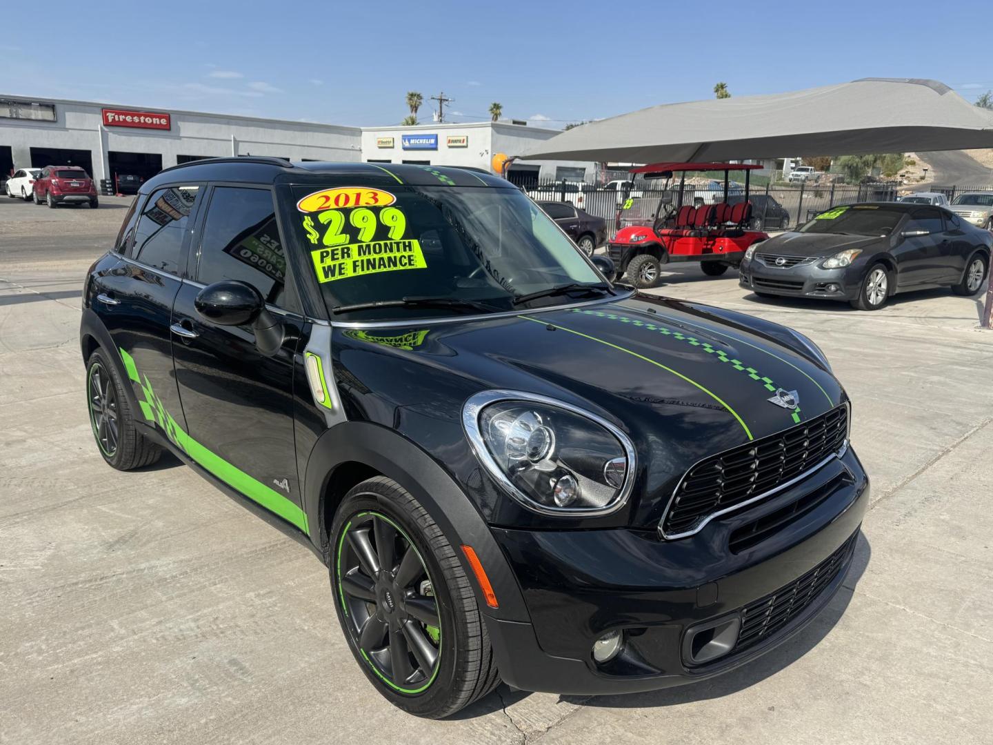 2013 Charcoal Mini Countryman S ALL4 (WMWZC5C57DW) with an 1.6L L4 DOHC 16V TURBO engine, located at 2190 Hwy 95, Bullhead City, AZ, 86442, (928) 704-0060, 0.000000, 0.000000 - 2013 mini cooper S all 4 edition. custom lime green interior trimmed racing seats. clean carfax. automatic, leather loaded. cool car lots of fun to drive. 63k miles - Photo#2