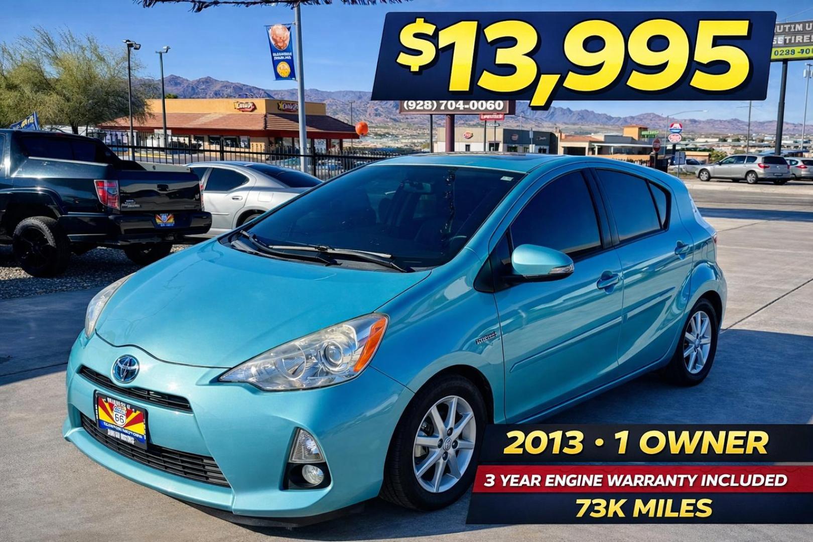 2013 Teal /black Toyota Prius four C , located at 2190 Hwy 95, Bullhead City, AZ, 86442, (928) 704-0060, 0.000000, 0.000000 - 2013 Toyota Prius four C . Hybrid. Leahter, moonroof, bluetooth, super tinted windows . Front window tint . Suns not coming in , satellite radio. fullyloaded. heated seats. keyless entry. beautiful rare Teal color. Michelin tires installed 6 months ago. Completely serviced. New prius battery with al - Photo#0
