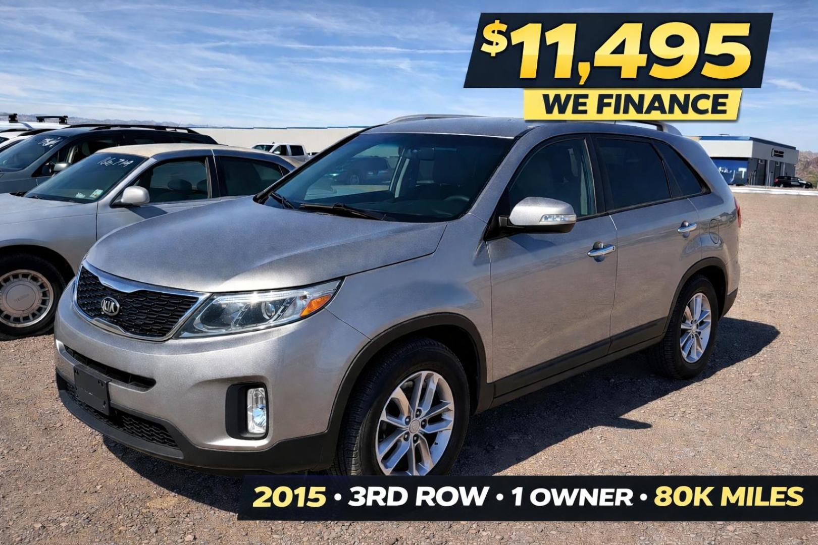 2015 Silver Kia Sorento LX V6 FWD (5XYKT4A74FG) with an 3.3L V6 DOHC 24V engine, 6-Speed Automatic transmission, located at 2190 Hwy 95, Bullhead City, AZ, 86442, (928) 704-0060, 0.000000, 0.000000 - Photo#0