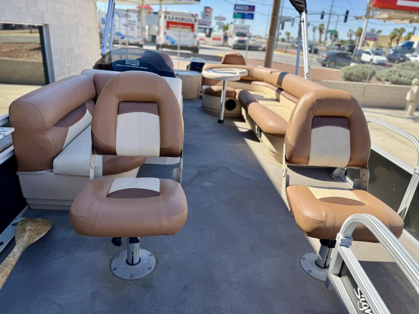 2016 sun Tracker 20 DXL fishin barge , located at 2190 Hwy 95, Bullhead City, AZ, 86442, (928) 704-0060, 0.000000, 0.000000 - On consignment. 2016 Sun Tracker 20ft fishin barge. Super clean. recently serviced. livewill fish finder, bimini top. full enclosed cover included. runs great. extra seating. 60 hp mercruiser 4 stroke engine. pole holders.4 seperate chairs. removeable table. full custom boat cover. elderly owned. f - Photo#2