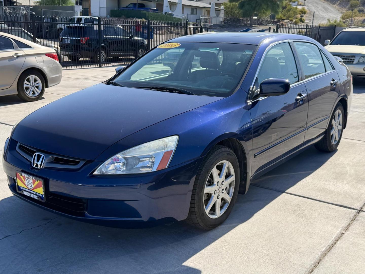 2003 Blue /black Honda Accord EX V6 sedan AT (1HGCM66543A) with an 3.0L V6 SOHC 24V engine, 5-Speed Automatic Overdrive transmission, located at 2190 Hwy 95, Bullhead City, AZ, 86442, (928) 704-0060, 0.000000, 0.000000 - leather loaded, moonroof. only 74k original miles. free carfax free warranty. runs and drives great. - Photo#1
