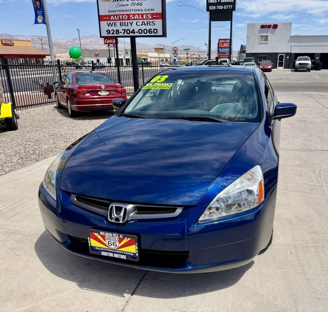 2003 Blue /black Honda Accord EX V6 sedan AT (1HGCM66543A) with an 3.0L V6 SOHC 24V engine, 5-Speed Automatic Overdrive transmission, located at 2190 Hwy 95, Bullhead City, AZ, 86442, (928) 704-0060, 0.000000, 0.000000 - leather loaded, moonroof. only 74k original miles. free carfax free warranty. runs and drives great. - Photo#8