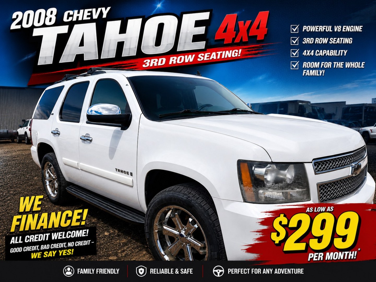 2008 Chevrolet Tahoe LS 4WD (1GNFK13098R) with an 5.3L V8 OHV 16V FFV engine, 4A OD transmission, located at 2190 Hwy 95, Bullhead City, AZ, 86442, (928) 704-0060, 0.000000, 0.000000 - 3rd row 4x4 5.3 V8- Photo#0