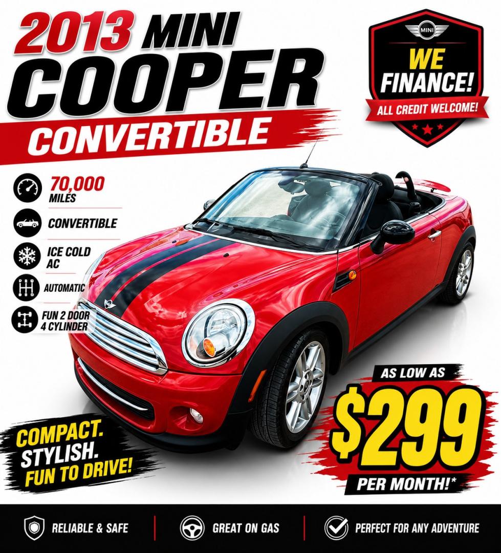 2013 ruby red Mini Cooper Base (WMWSY1C57DT) with an 1.6L L4 DOHC 16V TURBO engine, located at 2190 Hwy 95, Bullhead City, AZ, 86442, (928) 704-0060, 0.000000, 0.000000 - automatic convertible. great running cool car.- Photo#0