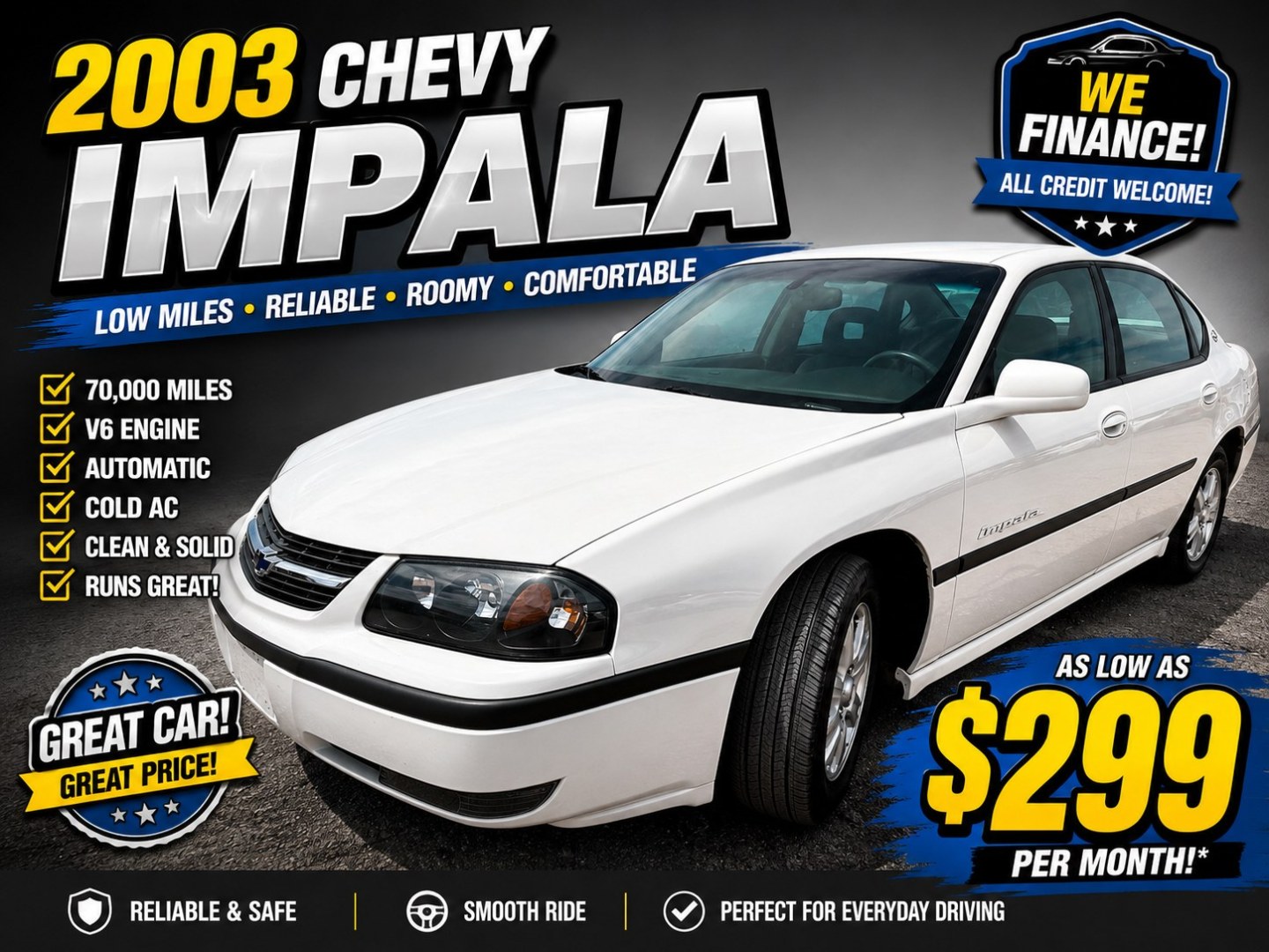 2003 White Chevrolet Impala LS (2G1WH52K139) with an 3.8L V6 OHV 12V engine, 4A OD transmission, located at 2190 Hwy 95, Bullhead City, AZ, 86442, (928) 704-0060, 0.000000, 0.000000- Photo#0
