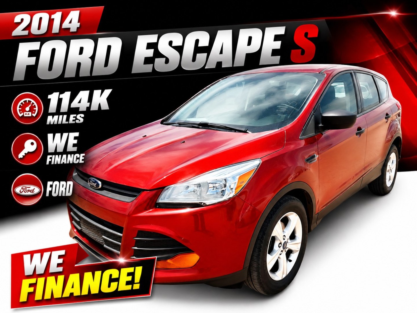 2014 Red Ford Escape S FWD (1FMCU0F7XEU) with an 2.5L L4 DOHC 16V engine, 6-Speed Automatic transmission, located at 2190 Hwy 95, Bullhead City, AZ, 86442, (928) 704-0060, 0.000000, 0.000000- Photo#0